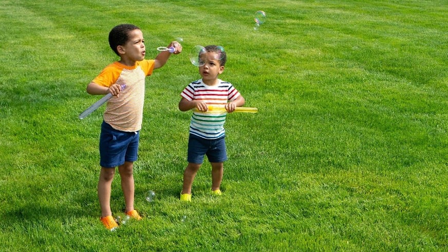 kids playing in lawn with green grass 2