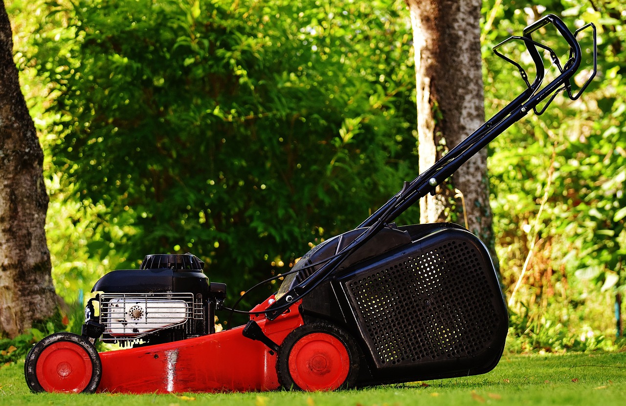 lawn mower collecting grass clippings