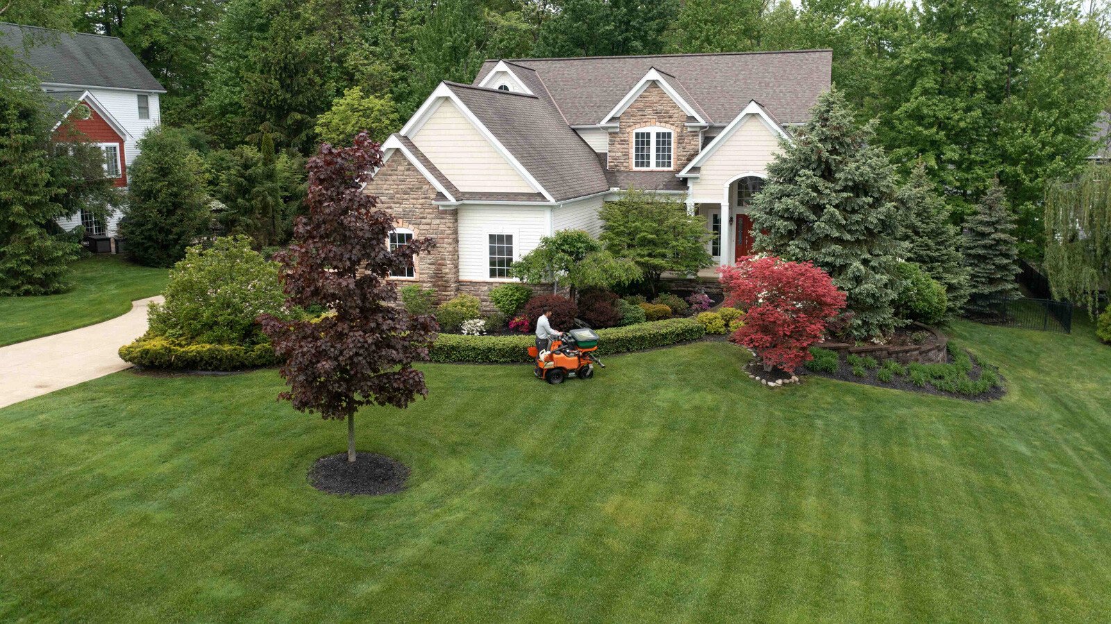 aerial view of beautiful green lawn