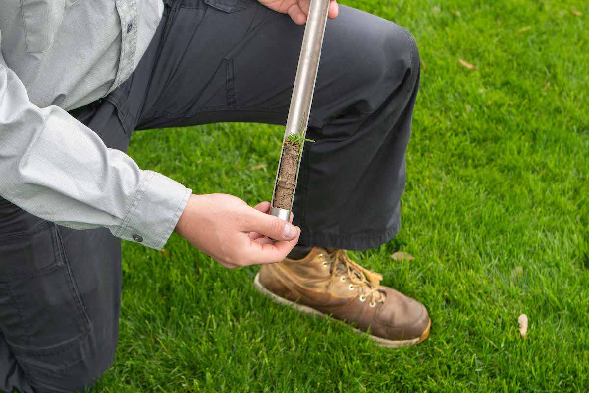 technician working on lawn